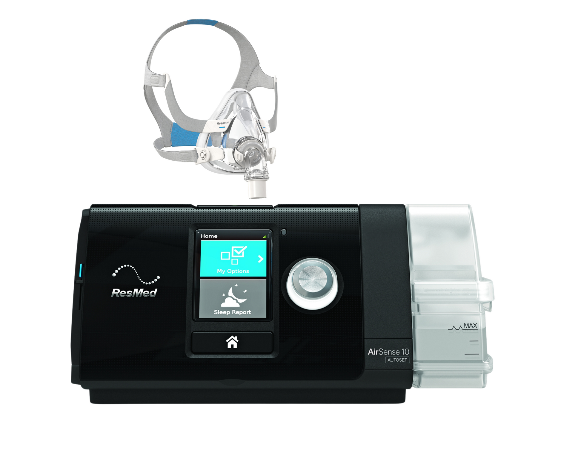 The ResMed AirSense 10 AutoSet CPAP Machine with Airfit F20 Mask