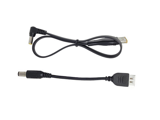 A black Pilot-24 Lite cable kit designed for connection to ResMed AirSense 11, including a DC power cable and an USB connector.