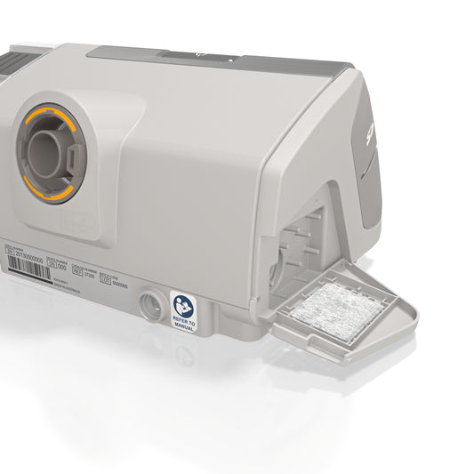 The ResMed AirSense 10 CPAP machine with a slot for the filter.
