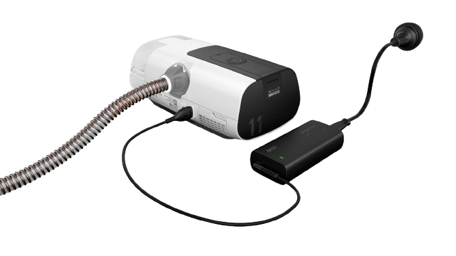 The ResMed AirSense 11 machine connected to AirSense 11 Power Supply
