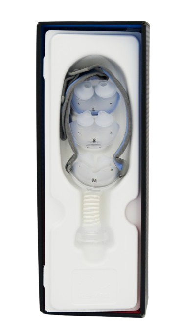 The AirMini P10  Nasal Pillow Mask inside its package box