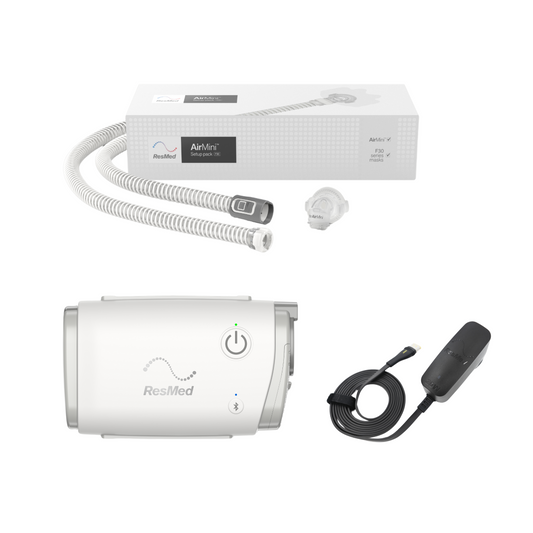 the ResMed AirMini AutoSet Travel CPAP Machine with F30 Mask Set up