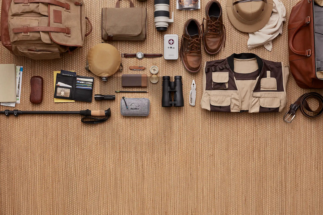 Travel essentials laying in the floor
