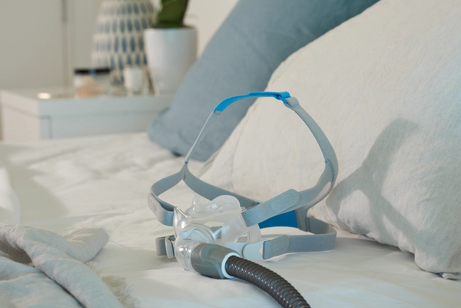 A CPAP Mask in the bed