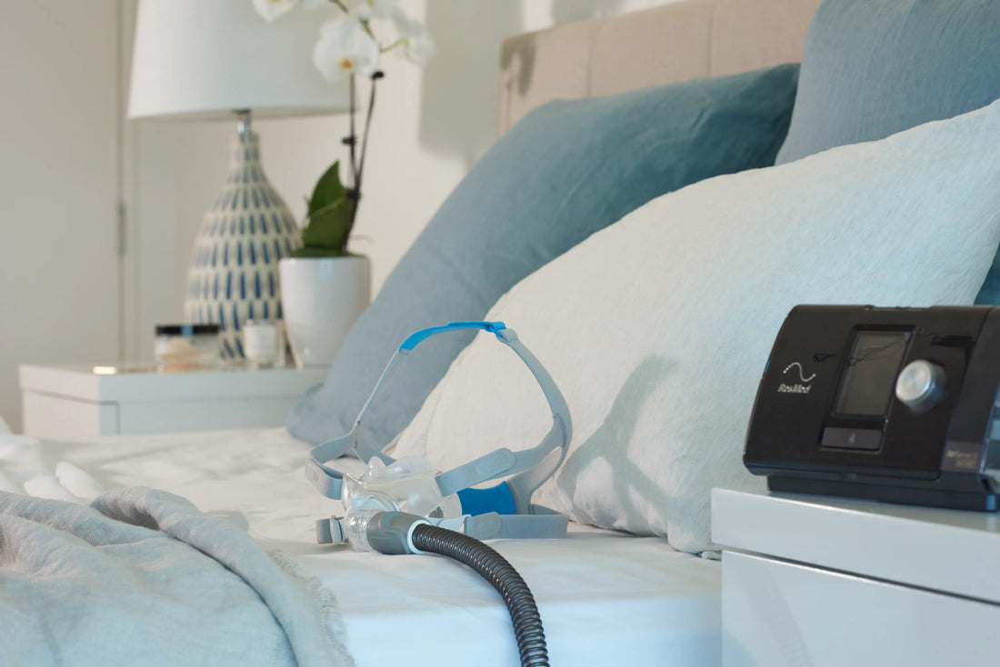 A cpap mask on bed